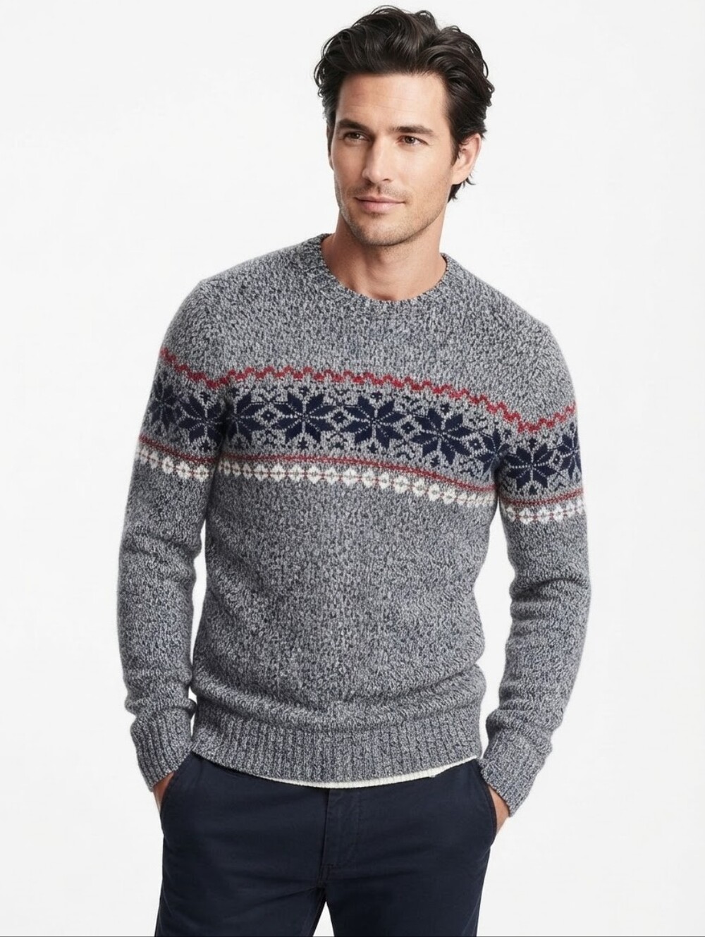 Abercrombie & Fitch Merino Wool Blend Fair Isle Snowflake Sweater M